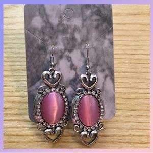 New! Sterling Silver Pink Oval Hearts earrings !